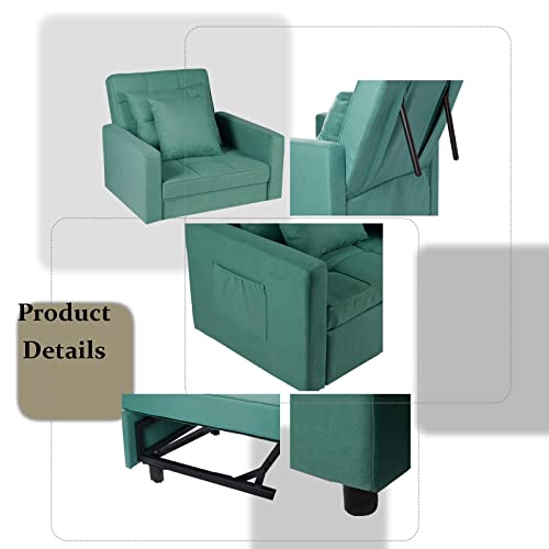 Sofa Bed Chair 3-in-1 Convertible Chair Bed, Lounger Sleeper Chair, Single Recliner for Small Space with Adjustable Backrest (Green) - color: Green