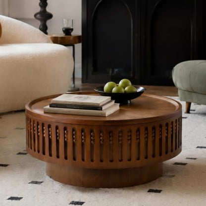 31.3" Round Coffee Table with Hidden Storage, Center Table | Mid-Century Modern Center Table Tea Table, Boho Accent Table with Flip-Top Storage Function for Living Room,Bedroom, Walnut - color: A-31.3" Round Coffee Table