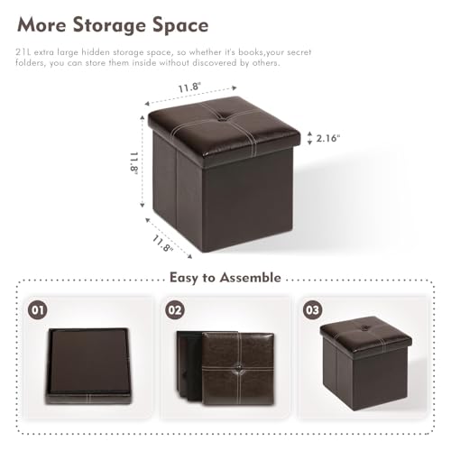 B FSOBEIIALEO Folding Storage Ottoman Cube, Faux Leather Footrest Seat Coffee Table, Brown 11.8"x11.8"x11.8" - color: Brown 11.8"x11.8"x11.8"