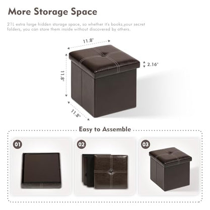 B FSOBEIIALEO Folding Storage Ottoman Cube, Faux Leather Footrest Seat Coffee Table, Brown 11.8"x11.8"x11.8" - color: Brown 11.8"x11.8"x11.8"