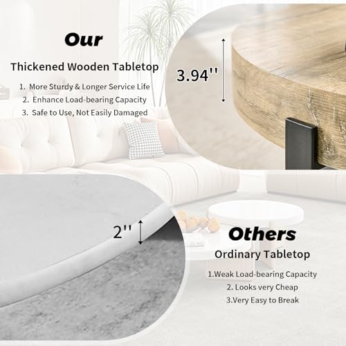 Round Coffee Table, Small Wood Coffee Table with Metal Frame, Modern Rustic Distressed Wood Grain Circle Tables Accent Center Tables for Living Room Apartment Small Space (31.5''D-Retro Natural) - color: X Retro Natural