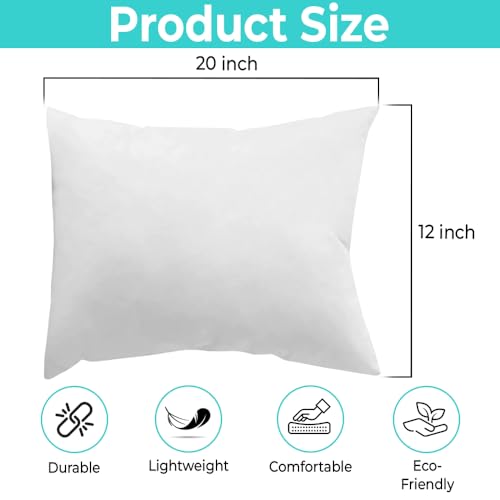 QUBA LINEN 12 x 20 Throw Pillow Insert - Pack of 2 White, Down Alternative Pillow Inserts for Decorative Pillow Covers, Throw Pillows for Bed, Couch Pillows for Living Room (12x20 Inch (Pack of 2)) - size: 12x20 Inch (Pack of 2)