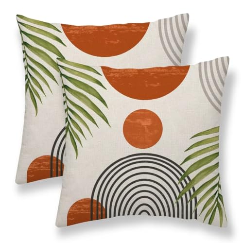 Burnt Orange Mid Century Boho Pillow Covers 18x18 Set of 2 | Summer Modern Decorative Throw Pillow Covers Outdoor Abstact Retro Sunset Decor Cushion Case for Couch Sofa - color: Burnt Orange Sunset, size: 18" x 18" (Pack of 2)