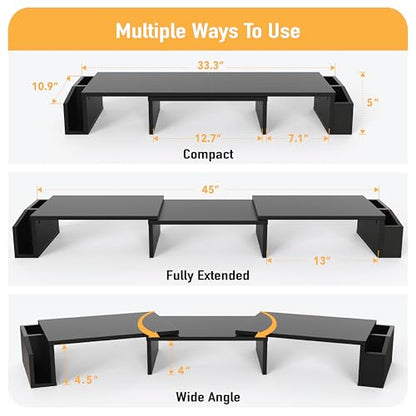 Simple Houseware Desk Dual Monitor Stand Riser with Drawer, Black | Customizable Organizer Tray, Built-In Phone & Tablet Slot and Side Storage - color: Black