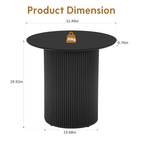 31.5" Round Dining Table for 2 People, Small Kitchen Dinner Table with Fluted Wood Base, Farmhouse Circle Dining Tables for Home, Kitchen, Dining Room, Living Room (Black) - color: Black
