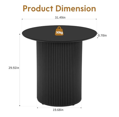 31.5" Round Dining Table for 2 People, Small Kitchen Dinner Table with Fluted Wood Base, Farmhouse Circle Dining Tables for Home, Kitchen, Dining Room, Living Room (Black) - color: Black