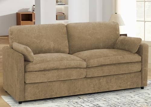69" Chenille 2 Seats Sofa with 2 Pillows, Camel | Modern Upholstered Sofa with Deeper Seats, Comfy Sofa with Thickened Cushions for Living Room, Apartment - color: Camel, size: Loveseat