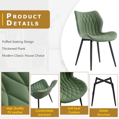 Kidol & Shellder Dining Chairs Set of 2, PU Leather Upholstered Kitchen Chairs with Back Armless, Mid Century Modern Side Chair for Dining Room, Living Room, Lounge, Restaurant, Bean Green - color: Bean Green