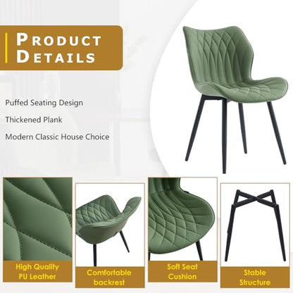 Kidol & Shellder Dining Chairs Set of 2, PU Leather Upholstered Kitchen Chairs with Back Armless, Mid Century Modern Side Chair for Dining Room, Living Room, Lounge, Restaurant, Bean Green - color: Bean Green