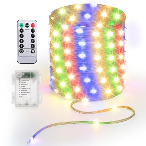 Battery Operated String Lights, 33ft 100 LED Fairy String Lights Battery Powered w/Remote & Timer for Indoor Outdoor Christmas Trees Wreath Decoration Bedroom Patio - Multicolor - color: Clear Wire - Multi