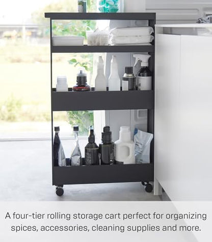 YAMAZAKI Home Tower Slim 4-Tier Rolling Storage Cart – Mobile Organizer for Kitchen Or Bathroom, 31.7" - Steel -