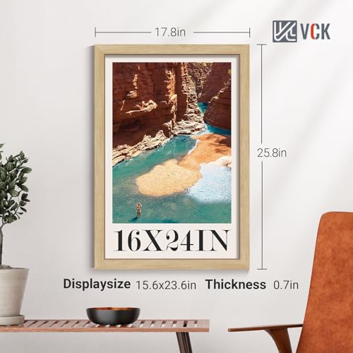 VCK 16x24 Frame Oak 4 Pack, Wide Thick Wood Border, for Poster/Prints | Exclusive Woodgrain, Wall Hanging, HD Plexiglass, Vertical/Horizontal, Picture Frame Set for Office, Hallways, Study Room - color: Natural, size: 16X24