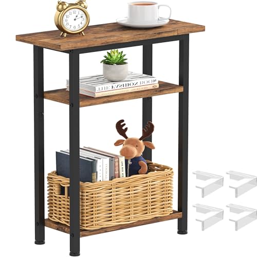 Heybly Narrow Side Table for Small Space, 25.2" Tall Nightstand HET005SR1 | Thin Bedside Table with Storage Basket, Skinny End Table, Couch Table for Living Room, Bedroom, Study, Rustic Brown - color: Rustic Brown, style: Ordinary