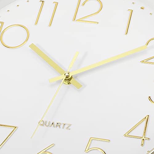 Foxtop 12" Modern Wall Clock Silent Battery Operated Analog Clock, Gold | Non Ticking, Quartz, Round, Easy to Read, Bedroom, Kitchen, Living Room, Office - color: Gold, size: 12 Inch Quartz