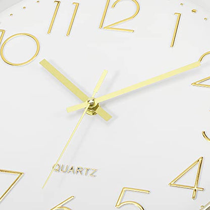 Foxtop 12" Modern Wall Clock Silent Battery Operated Analog Clock, Gold | Non Ticking, Quartz, Round, Easy to Read, Bedroom, Kitchen, Living Room, Office - color: Gold, size: 12 Inch Quartz