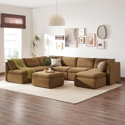 mopio Oversized Modular Sectional Sofa with Fully Removable Covers and Storage, Convertible U, L-Shaped and Sleeper Sectional, Modern Couches with Ottoman Chaise (Hazelnut Velvet, 8 Seats, U) - color: [Gen 2] Hazelnut Velvet, size: 8 Seats, U