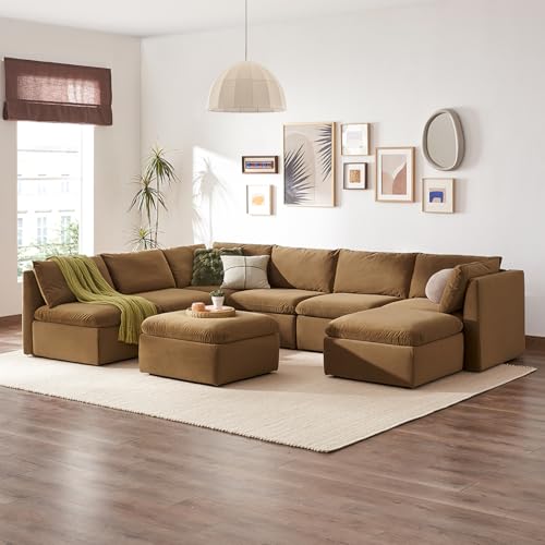 mopio Oversized Modular Sectional Sofa with Fully Removable Covers and Storage, Convertible U, L-Shaped and Sleeper Sectional, Modern Couches with Ottoman Chaise (Hazelnut Velvet, 8 Seats, U) - color: [Gen 2] Hazelnut Velvet, size: 8 Seats, U