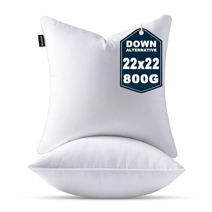 22 x 22 Pillow Inserts Set of 2 Down Alternative Throw Pillow Inserts Large Fluffy Decorative Pillow White Square Pillows Stuffing for Living Room Couch Bed Sofa Interior Cushions - size: 22 X 22 Inches Set of 2