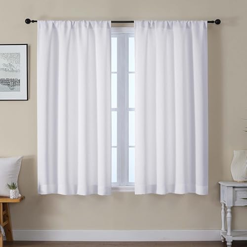 Gwine Pura White Curtains 54 inch Length, Light Filtering Thermal Insulated Noise Reducing Window Curtain Panels for Bedroom, Elegant Solid Soft Drapes for Living Room, Each 40Wx54L, 2 Panels - color: Pure White, size: 40"W x 54"L (Pack of 2)