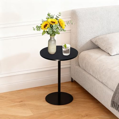 Concentric Circle Side Table Set of 2, Metal Pedestal | Nesting round tables, MDF concentric-pattern tops, metal pedestal bases, walnut brown & black