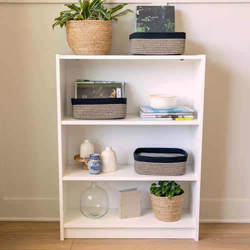 NaturalCozy 11.8"x8"x4.5” Rectangle Storage Baskets for Shelves 3 Pack | Cotton Rope Woven Small Baskets for Organizing | Small Storage Bins for Nursery, Bathroom, Closet, Shelf, Decorative, Gift - color: Black & Mixed Black, size: 11.8" x 8" x 4.5"
