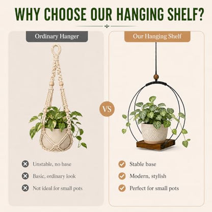 Hanging Planter for Indoor Plants, Black Plant Hanger Indoor with Sturdy Wood Base, Modern Boho Macrame Plant Hanger for 3-5.5 Inch Pot, Hanging Wall Ceiling Window Home Decor (Pots Not Included)