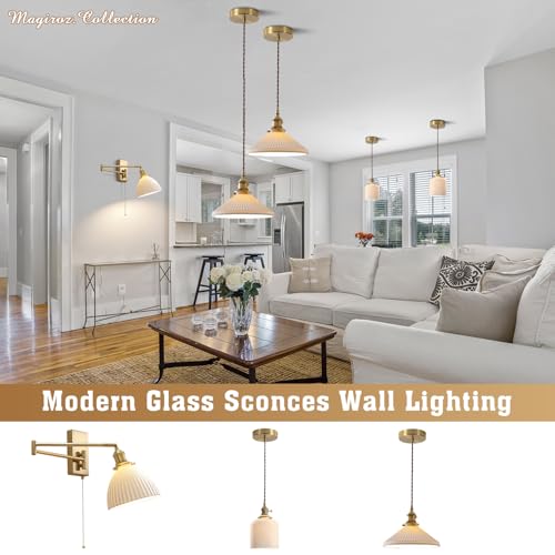 1-Light Bathroom Wall Sconce Modern Farmhouse Gold Swing Arm Wall Sconce Milk Glass Wall Lamp with Pull Chain Single Brushed Brass Wall Mount Light Hardwired Wall Light Fixtures MWL14D-1 - color: D-1Pack
