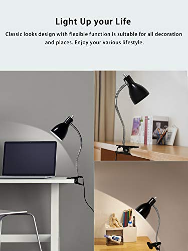 Desk lamp Eye-Caring Table Lamps, 360°Rotation Gooseneck Clip on Lamp Reading Light Portable Reading Book Light Clamp Study Desk Lamps for Bedroom and Office Home Lighting (Black) - color: Black