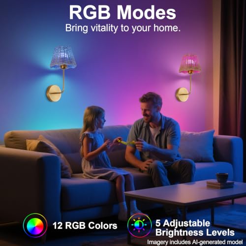 Battery Operated Wall Sconces Set of 2, Rattan Shade, Gold, 18.5in | Wireless, RGB Rechargeable Dimmable, Boho Style, For Bedroom, Living Room, Hallway, Bulbs Included - color: Gold 18.5in