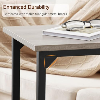 AMHANCIBLE C Shaped End Table Set of 2, Couch Side Table that Slide Under | TV Trays for Eating on Couch, Narrow Small Space Side Tables for Living Room Bedroom, Grey - color: Grey