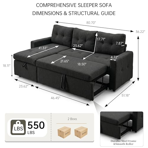 HIPIHOM Pull Out Sleeper Sofa Bed with Storage Chaise, 80.7" L-Shaped Teddy Sectional Couch, Convertible 3-Seater for Living Room, Apartment & Guest Room, Easy Assembly, Grey - color: Grey