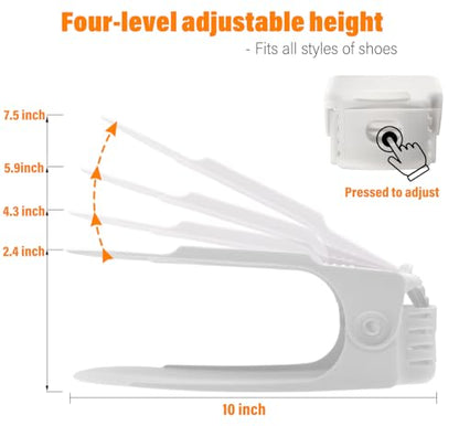 LEIMO Shoe Slots Organizer, 20-PACK Adjustable Shoe Stacker, Double Layer Stack Shoe Holder Space Saver, White Shoe Stacker for Closet Organization, 4310869