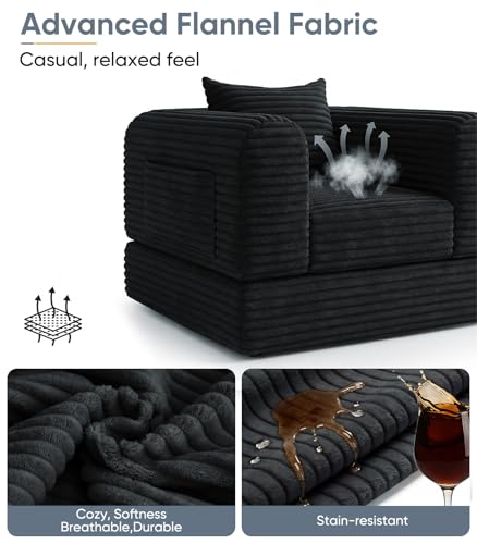 Versatile 2 in 1 Boneless Armchair Chaise Lounge Chair Indoor, Convertible Sleeper Chairs Couch Folding Sofa Bed Oversized Comfy Futon Floor Sofa BeanBag for Reading Nook Living Room Bedroom