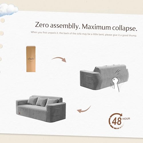 ZurNesfure Sofa Couch 3-Seater Boneless Sofa with Pillow Grey,3-Seater | No Assembly Need, Modern Couch with deep seat and Washable Cover Cloud Sofa for Living Room Bedroom Apartment - color: Stripe Grey, size: 3-seater