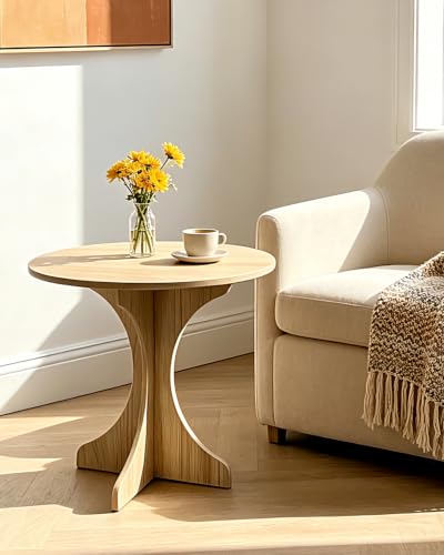 24In Walnut Round Side Table, Modern Minimalist Accent End Table with Curved Tripod Base, Compact Large Round Sofa Side Table, Easy Assembly Coffee Table for Living Room Bedroom Balcony - color: 24in-walnut