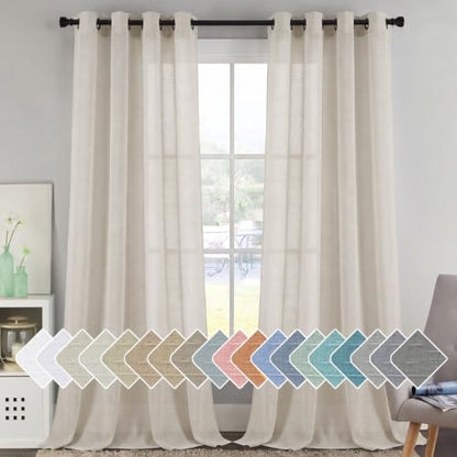 H.VERSAILTEX Linen Curtains Flax Linen Blended Curtain Panels for Living Room/Bedroom Semi Sheer Privacy Curtains 120 inch Length 2 Panels Set Nickel Grommet Window Drapes, Natural - color: Natural, size: 52"W x 120"L (Pack of 2)