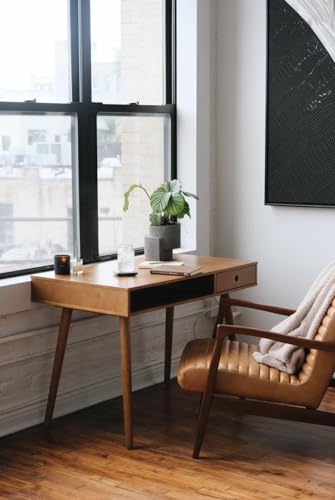 Nathan James Parker Modern Home Office Writing, Computer or Laptop Desk with Open Storage Cubby and Small Drawer, Walnut - color: Walnut
