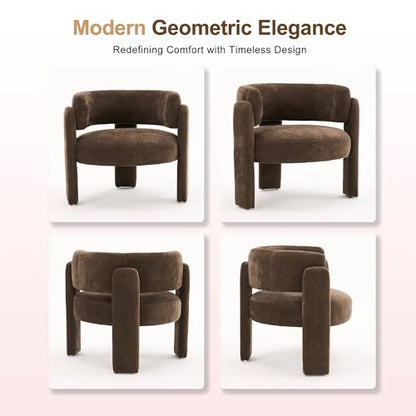 Modern Accent Barrel Chair,Mid Century Single Armchair with Curved Backrest Upholstered Side Reading Chair with 3 Legs Comfy Sherpa Chair for Bedroom Home Office Living Room (Brown,Set of 2) - color: Brown, size: Set of 2