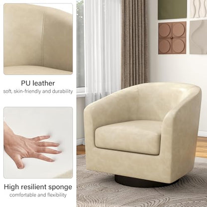 Swivel Barrel Accent Chair, Comfy Reading Armchair, Cream, Set of 1 | Club Chairs for Adults, Low-Back Design, Modern Round Style, Solid Wood Frame & Metal Swivel Base, For Living Room & Bedroom - color: Cream