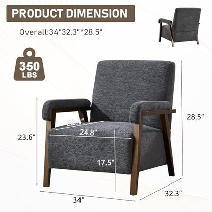 Bonzy Home Mid-Century Modern Accent Chair Set of 2,Upholstered Armchair with Lumbar Cushion Padded Arms,Comfy Fabric Reading Chair with Stable Wooden Frame for Living Room & Bedroom,Grey - color: Dark Grey, size: 2PCS