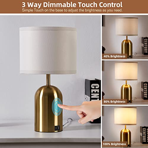 Touch Control Table Lamps Set of 2, Gold Bedside Table Lamps for Bedroom Living Room Office, Modern Dimmable Desk Lamp for Nightstand with 2 USB Charging Ports, 2 Bulbs Included - color: Gold 2, size: 18"