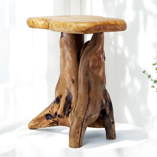 WELLAND Solid Wood Pedestal End Table, 19" H Rustic Accent Table | Handcrafted from solid wood, showcasing unique grain patterns and natural organic beauty - color: Natural