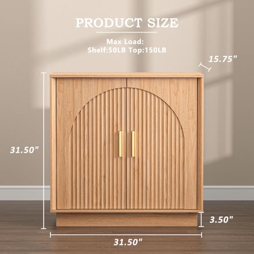 Buffet Cabinet with Storage, 31.5"W Fluted Sideboard Buffet Cabinet with Adjustable Shelves, Single-Box Modern Wood Credenza Accent Storage Cabinet for Dining Room Living Room Hallway, Nature Oak - color: Nature Oak, size: 31.5'' WIDE