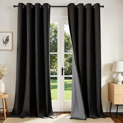Joydeco Blackout Curtains 96 Inches Long 2 Panels Burg, Room Darkening Curtains for Bedroom, 100% Black Out Textured Thermal Drapes Privacy Protection 2 Panels Set(W52 x L96 Inch, Black) - color: Black, size: 52"W x 96"L (Pack of 2)