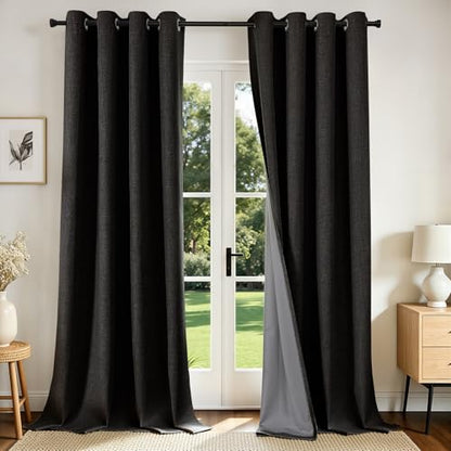 Joydeco Blackout Curtains 108 Inches Long 2 Panels Burg, Room Darkening Curtains for Bedroom, 100% Black Out Textured Thermal Drapes Privacy Protection 2 Panels Set(W52 x L108 Inch, Black) - color: Black, size: 52"W x 108"L (Pack of 2)