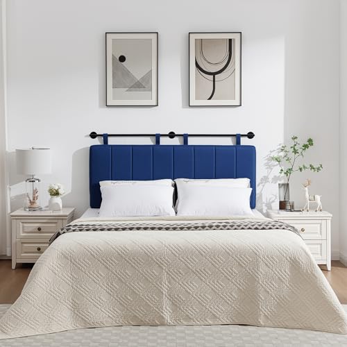 King Headboard Only, Wall Mounted Hanging Upholstered Bed Head Board | Modern Vertical Channel Design of Fine Linen, Elegant Dark Blue Fluted Headboard for Bedroom (Dark Blue, King Size ) - color: Linen/Blue, size: King