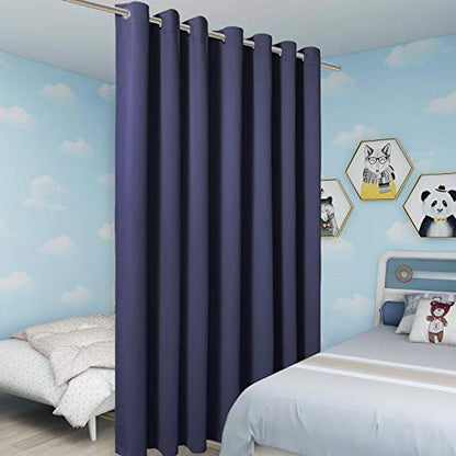 BONZER Room Divider Curtain Total Privacy Wall Screen Partitions | Wide Thermal Insulated Blackout Curtains for Bedroom Slide Window, 84L x 108W Inch (7L x 9W ft), 1 Panel, Navy - color: Navy, size: 108"W x 84"L (Pack of 1)