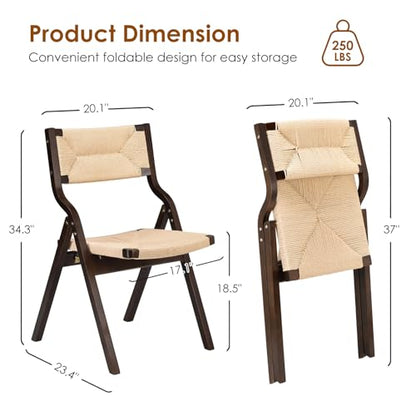 Wood Folding Chairs, Foldable Chairs Wooden Indoor Stackable Dining Chairs for Kitchen & Dining Room Chair Woven Seat & Webbing Back, Dining Chair Set of 2 - color: Light Walnut/Natural, Woven Rope