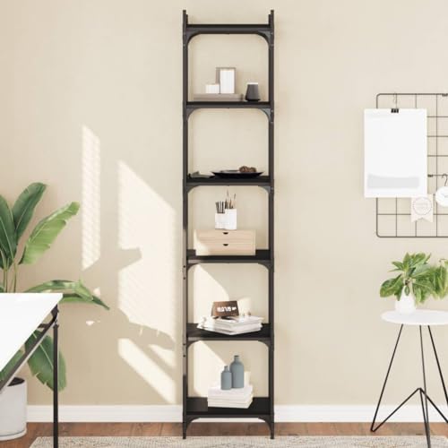 6-Tier Industrial Bookcase, Tall Narrow Bookshelf for Home Office, Metal Frame Storage Rack for Books, Decorative Display Shelves, 15.7 x 11.8 x 74 Inch, Black - color: Black 5