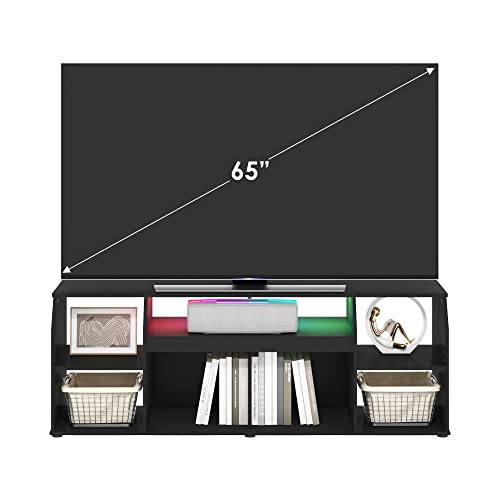 Furinno Jaya TV stand for up to 65 Inch TV, Gaming Enterteinment Center with LED Lights, Living Room Media Console Table, Americano - color: Americano